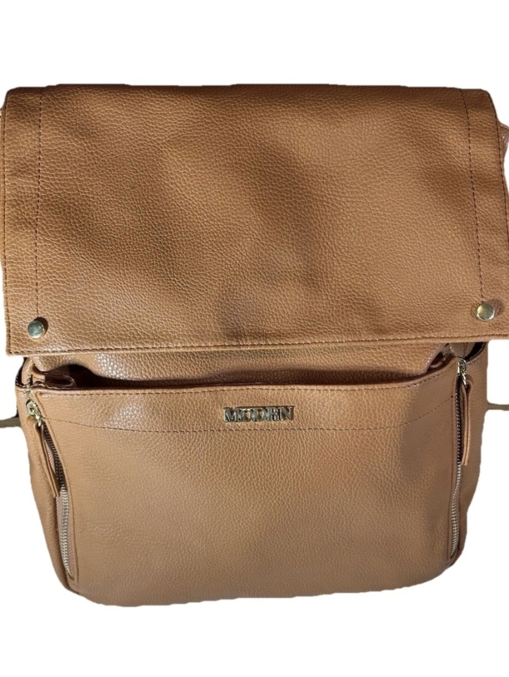 MoDRN Diaper Bag Convertible Backpack Cognac Brown Faux Leather